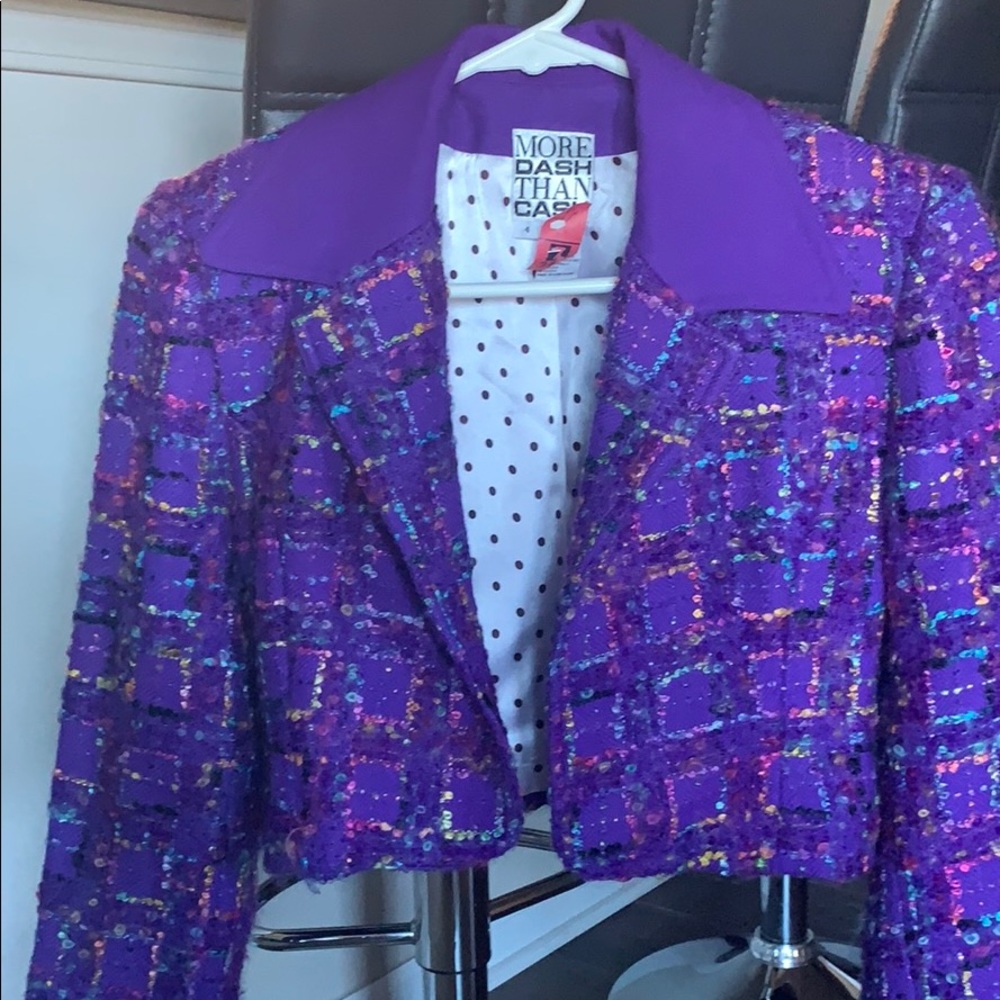 Vintage More Dash Than Cash Bouclé Purple Cropped Jacket